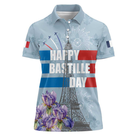 Fance Le 14 Juillet Eiffel Tower with Iris Flower Women Polo Shirt