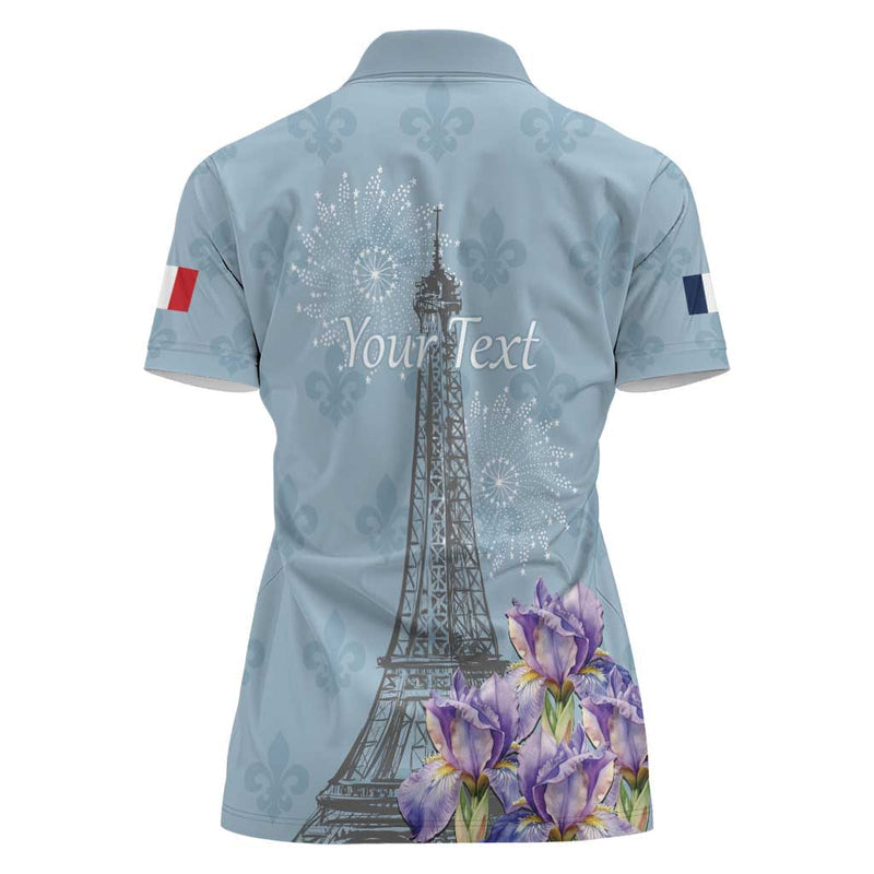 Fance Le 14 Juillet Eiffel Tower with Iris Flower Women Polo Shirt
