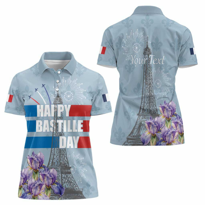 Fance Le 14 Juillet Eiffel Tower with Iris Flower Women Polo Shirt
