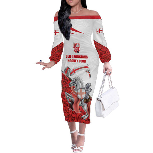 Custom England Field Hockey Champions Old Georgians Hockey Club Sporty Style Off The Shoulder Long Sleeve Dress