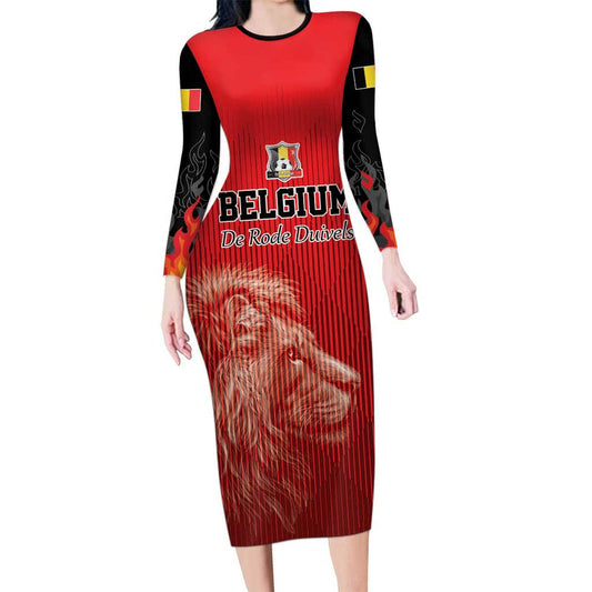 Custom Belgium Football We Are Champions Red Style Come On De Rode Duivels Long Sleeve Bodycon Dress