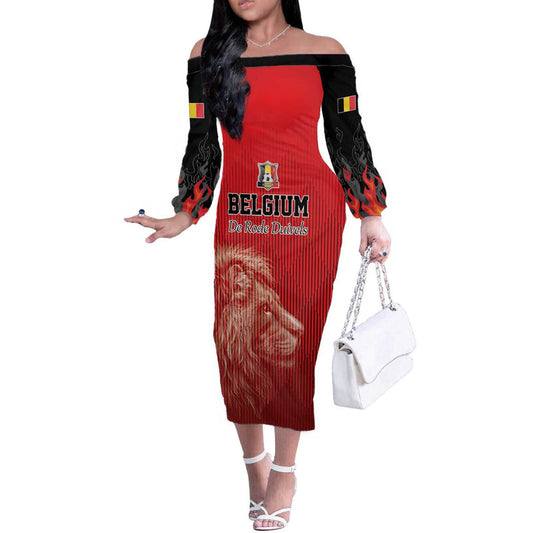 Custom Belgium Football We Are Champions Red Style Come On De Rode Duivels Off The Shoulder Long Sleeve Dress
