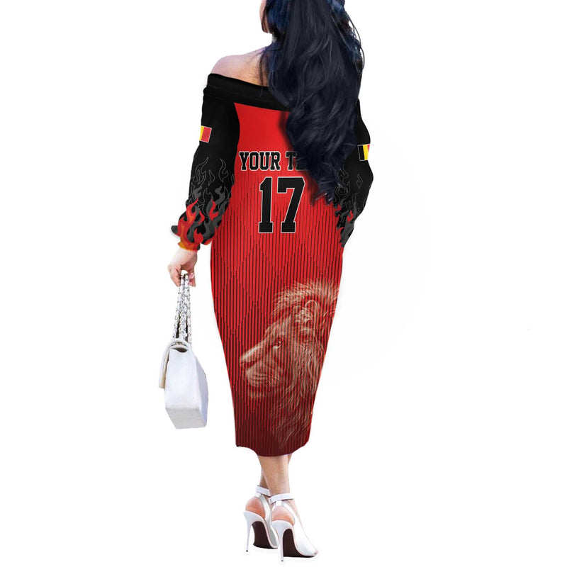 Custom Belgium Football We Are Champions Red Style Come On De Rode Duivels Off The Shoulder Long Sleeve Dress