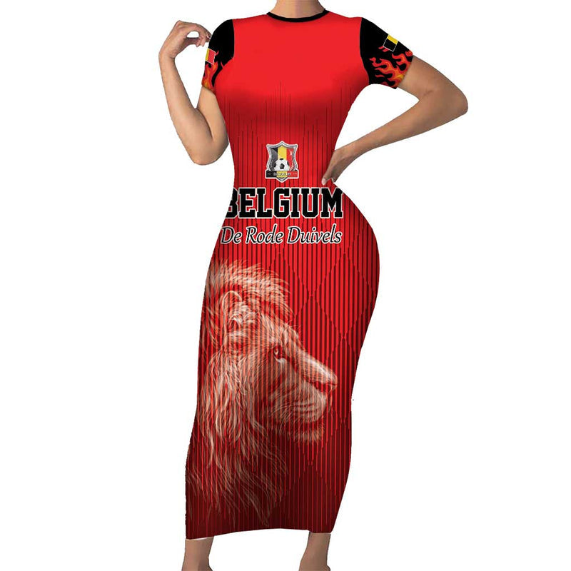 Custom Belgium Football We Are Champions Red Style Come On De Rode Duivels Short Sleeve Bodycon Dress