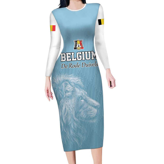 Custom Belgium Football We Are Champions Blue Style Come On De Rode Duivels Long Sleeve Bodycon Dress