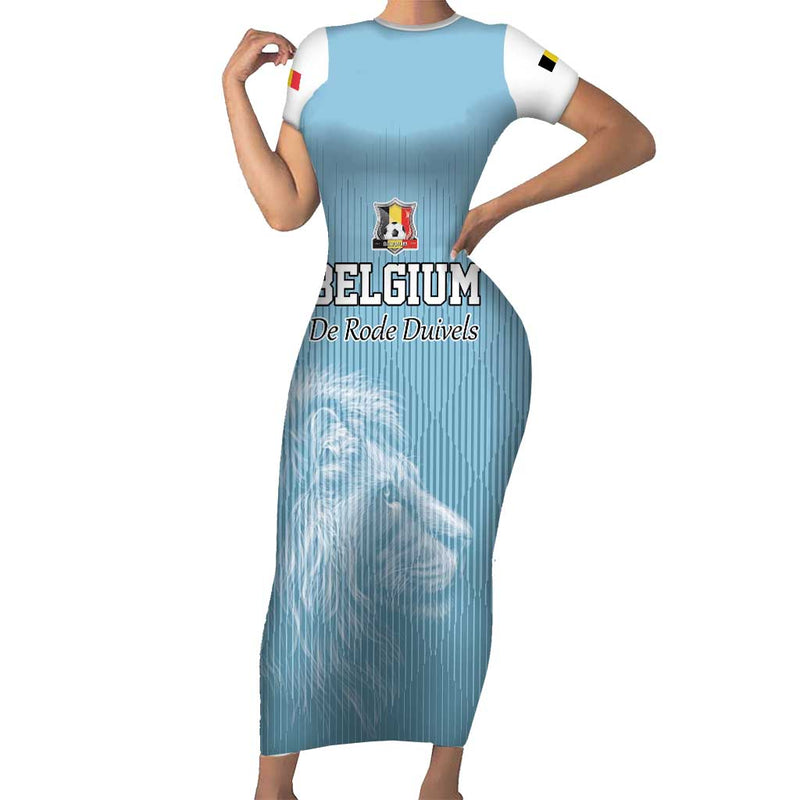 Custom Belgium Football We Are Champions Blue Style Come On De Rode Duivels Short Sleeve Bodycon Dress