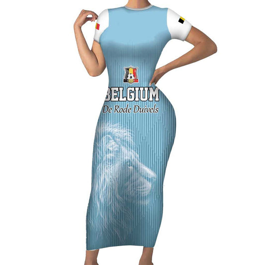 Custom Belgium Football We Are Champions Blue Style Come On De Rode Duivels Short Sleeve Bodycon Dress