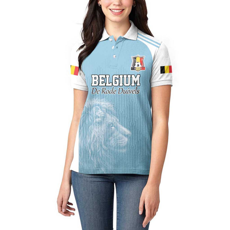 Custom Belgium Football We are Champions Blue Style Come on De Rode Duivels Women Polo Shirt