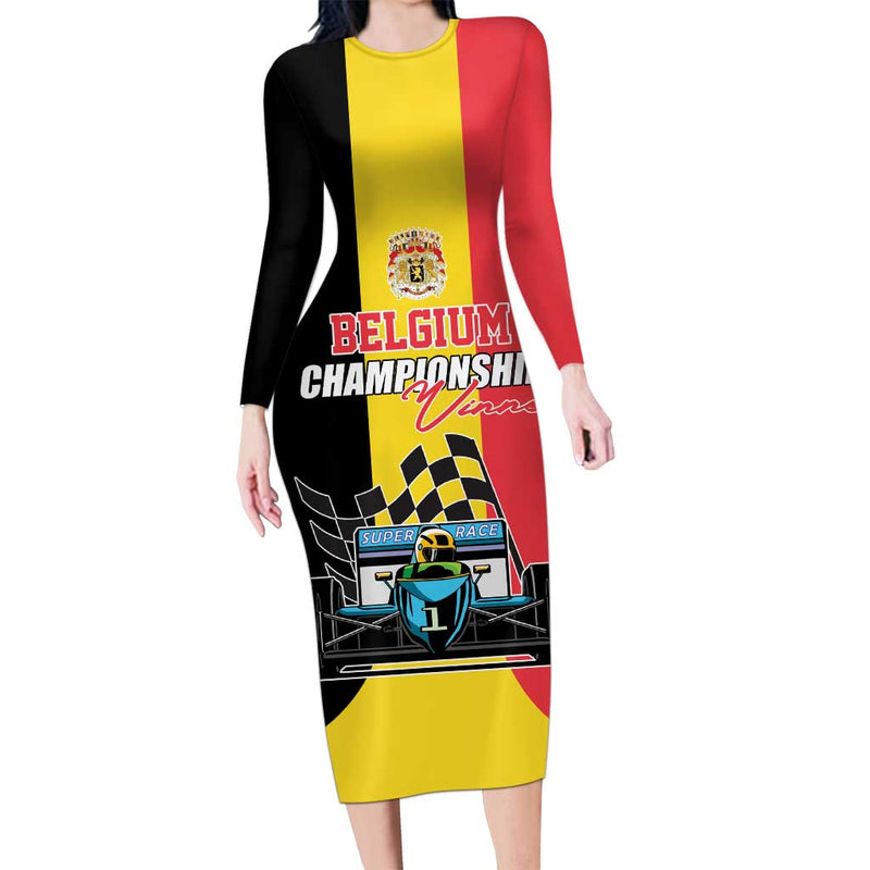 Custom Belgium Formula One Motorsport With Flag F1 World Championship Long Sleeve Bodycon Dress