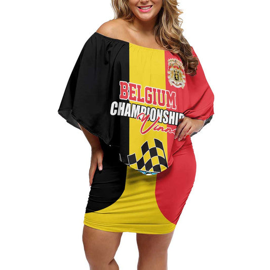 Custom Belgium Formula One Motorsport With Flag F1 World Championship Off Shoulder Short Dress