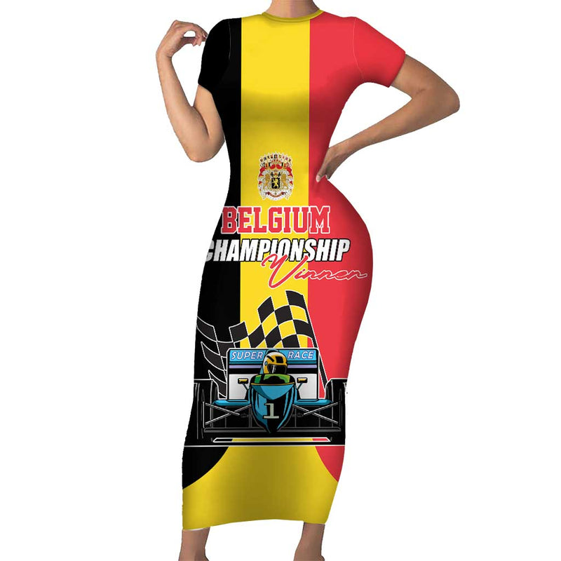 Custom Belgium Formula One Motorsport With Flag F1 World Championship Short Sleeve Bodycon Dress