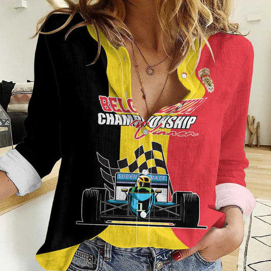 Custom Belgium Formula One Motorsport with Flag F1 World Championship Women Casual Shirt