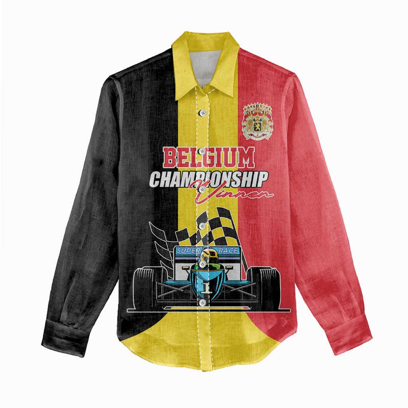 Custom Belgium Formula One Motorsport with Flag F1 World Championship Women Casual Shirt