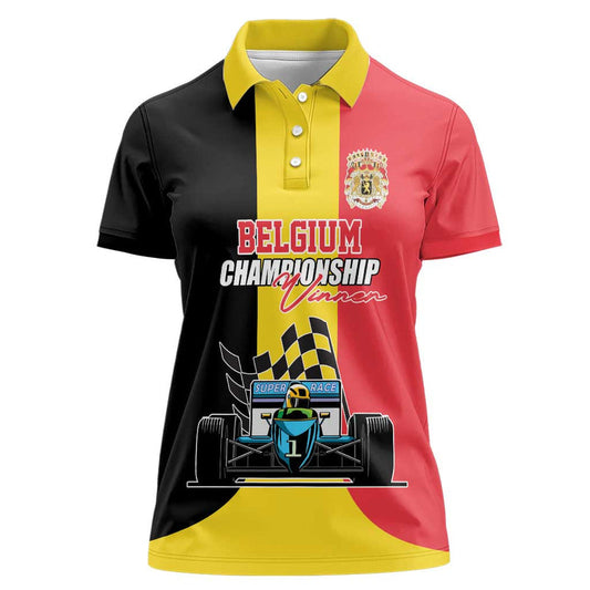 Custom Belgium Formula One Motorsport with Flag F1 World Championship Women Polo Shirt