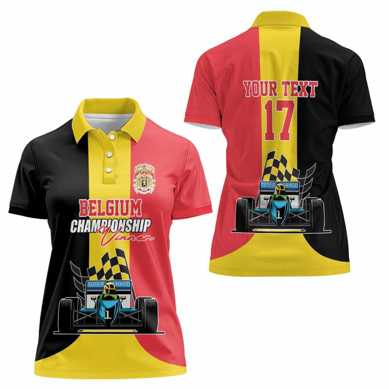 Custom Belgium Formula One Motorsport with Flag F1 World Championship Women Polo Shirt