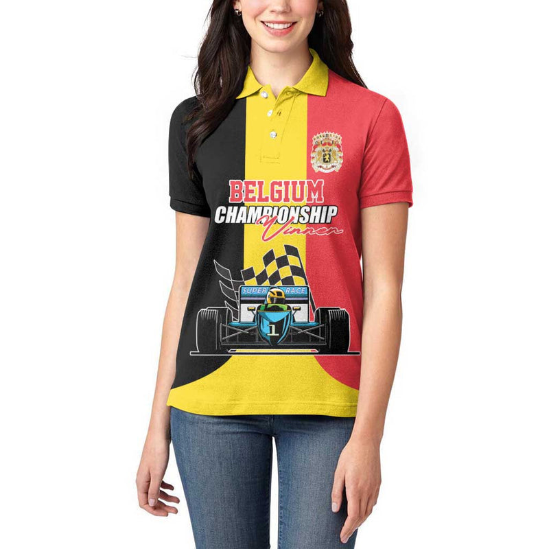 Custom Belgium Formula One Motorsport with Flag F1 World Championship Women Polo Shirt