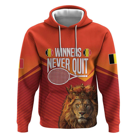 Custom Belgium Tennis Champions Winners Never Quit with A Crowned Lion Hoodie