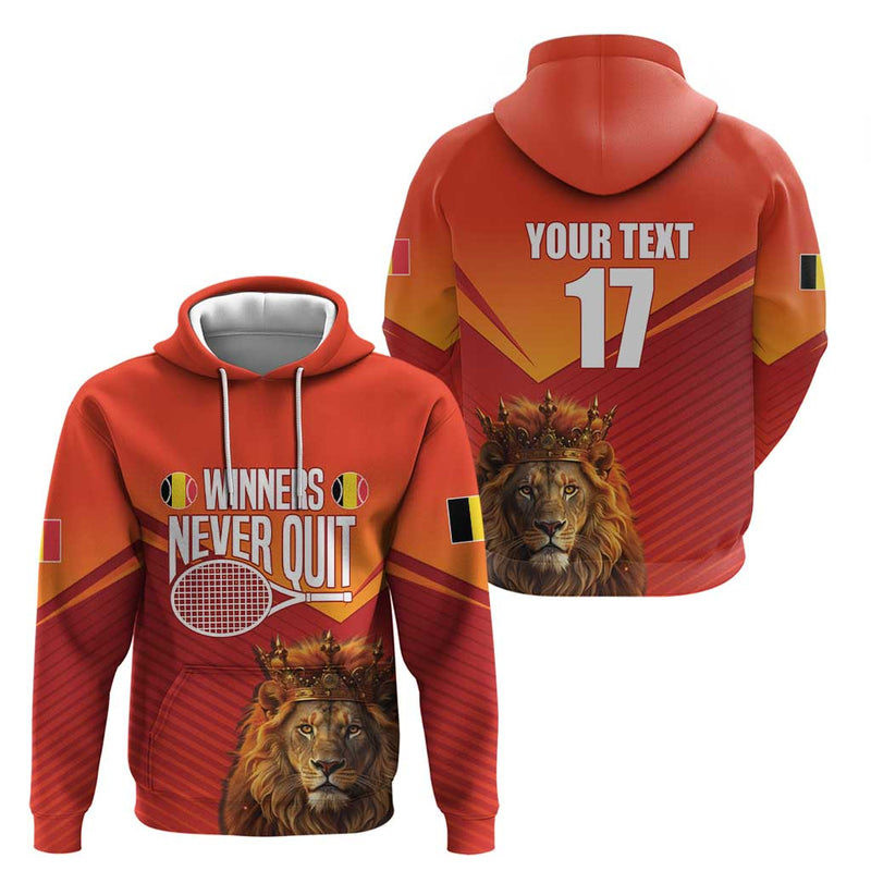 Custom Belgium Tennis Champions Winners Never Quit with A Crowned Lion Hoodie