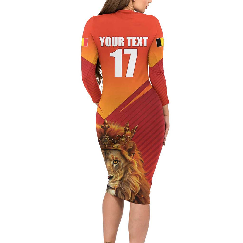 Custom Belgium Tennis Champions Winners Never Quit With A Crowned Lion Long Sleeve Bodycon Dress