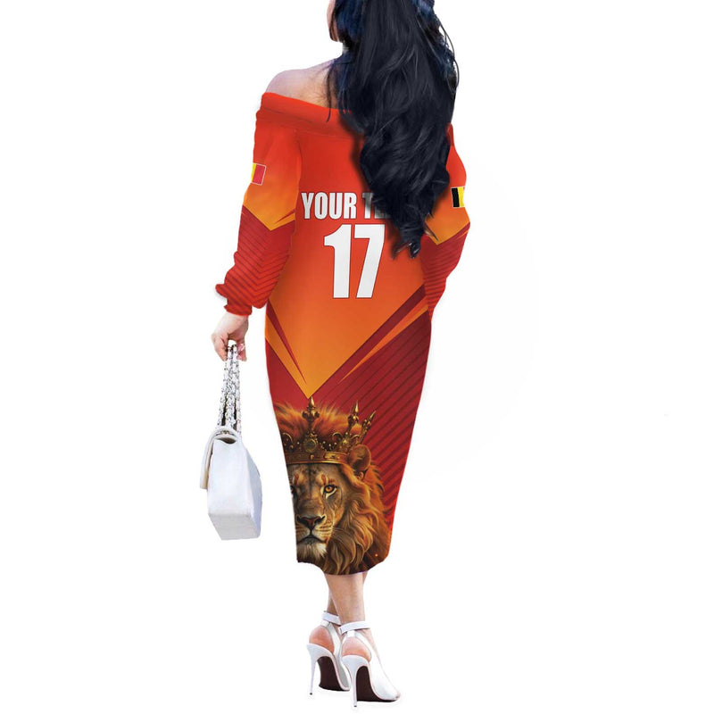 Custom Belgium Tennis Champions Winners Never Quit With A Crowned Lion Off The Shoulder Long Sleeve Dress