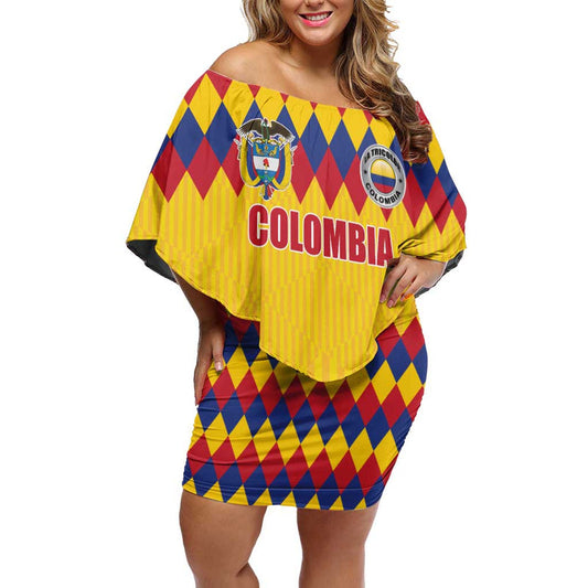 Custom Colombia Football Retro Yellow Style Off Shoulder Short Dress