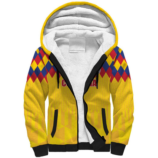 Custom Colombia Football Retro Yellow Style Sherpa Hoodie