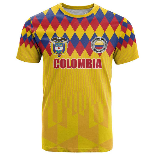Custom Colombia Football Retro Yellow Style T Shirt