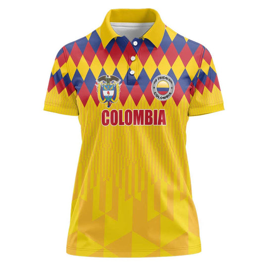 Custom Colombia Football Retro Yellow Style Women Polo Shirt