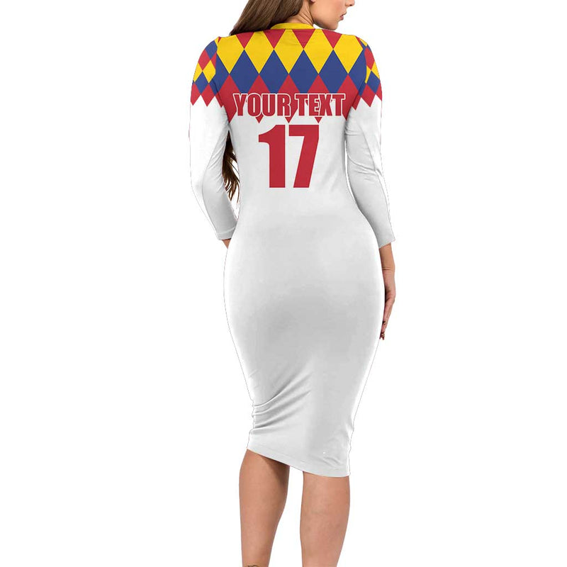 Custom Colombia Football Retro White Style Long Sleeve Bodycon Dress