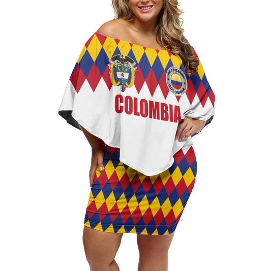 Custom Colombia Football Retro White Style Off Shoulder Short Dress