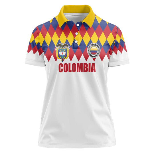 Custom Colombia Football Retro White Style Women Polo Shirt