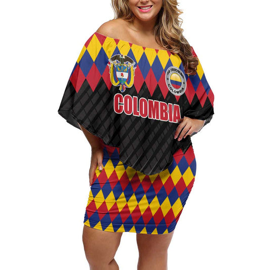 Custom Colombia Football Retro Black Style Off Shoulder Short Dress