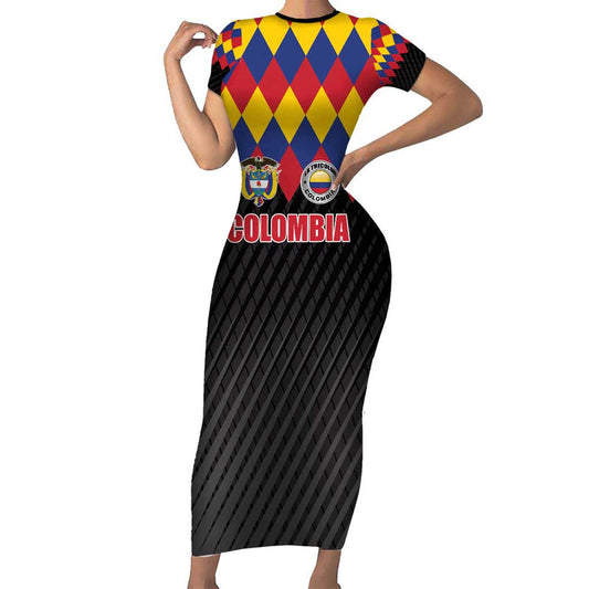 Custom Colombia Football Retro Black Style Short Sleeve Bodycon Dress