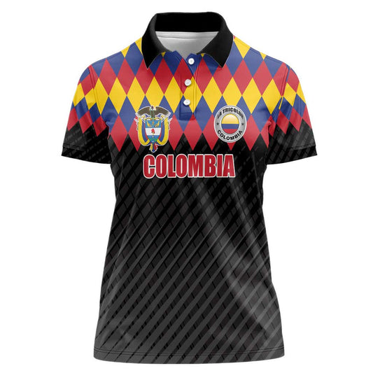 Custom Colombia Football Retro Black Style Women Polo Shirt
