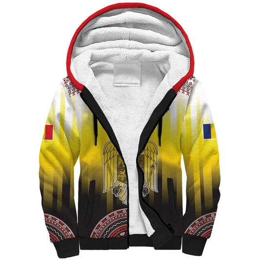 Custom Romania Football Go Champions Romanian Traditional Patern Sherpa Hoodie