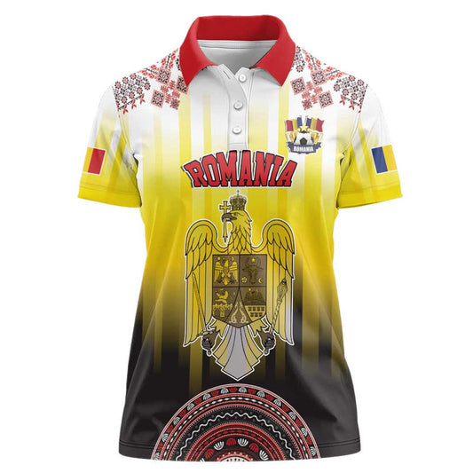 Custom Romania Football Go Champions Romanian Traditional Patern Women Polo Shirt