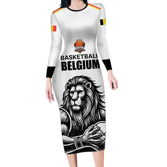 Custom Belgium Basketball Lion Mascot Sporty Style Long Sleeve Bodycon Dress