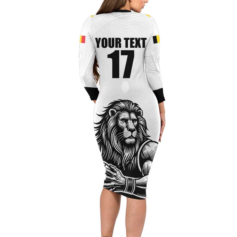 Custom Belgium Basketball Lion Mascot Sporty Style Long Sleeve Bodycon Dress