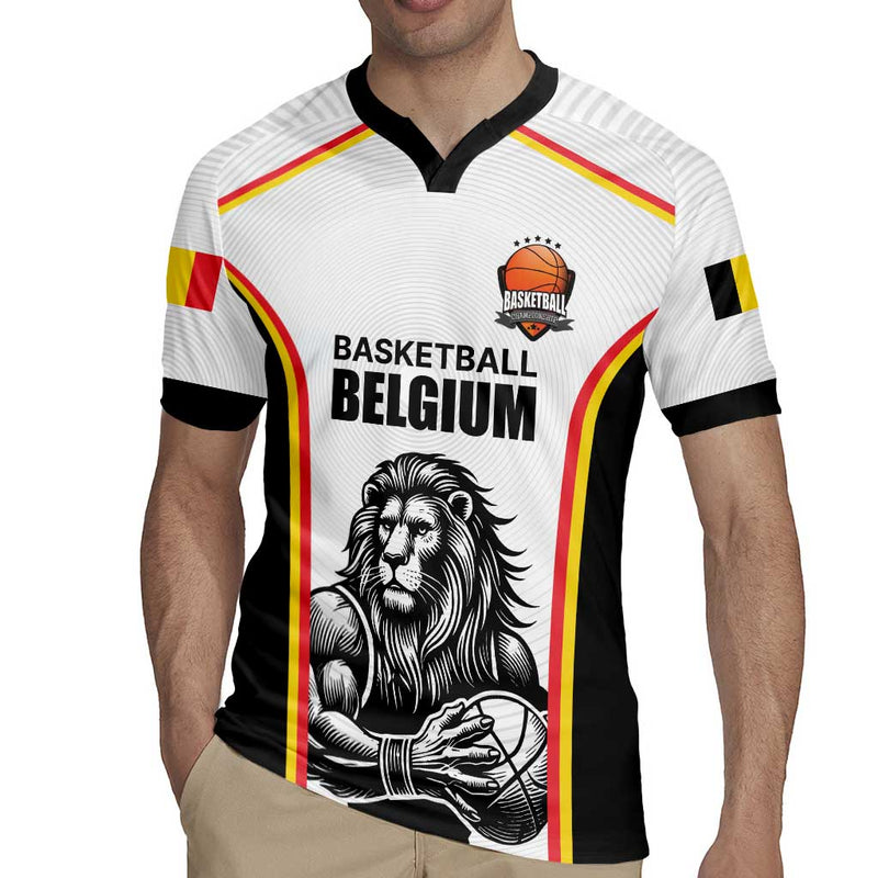 Custom Belgium Basketball Lion Mascot Sporty Style Rugby Jersey