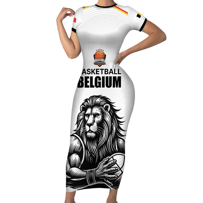 Custom Belgium Basketball Lion Mascot Sporty Style Short Sleeve Bodycon Dress