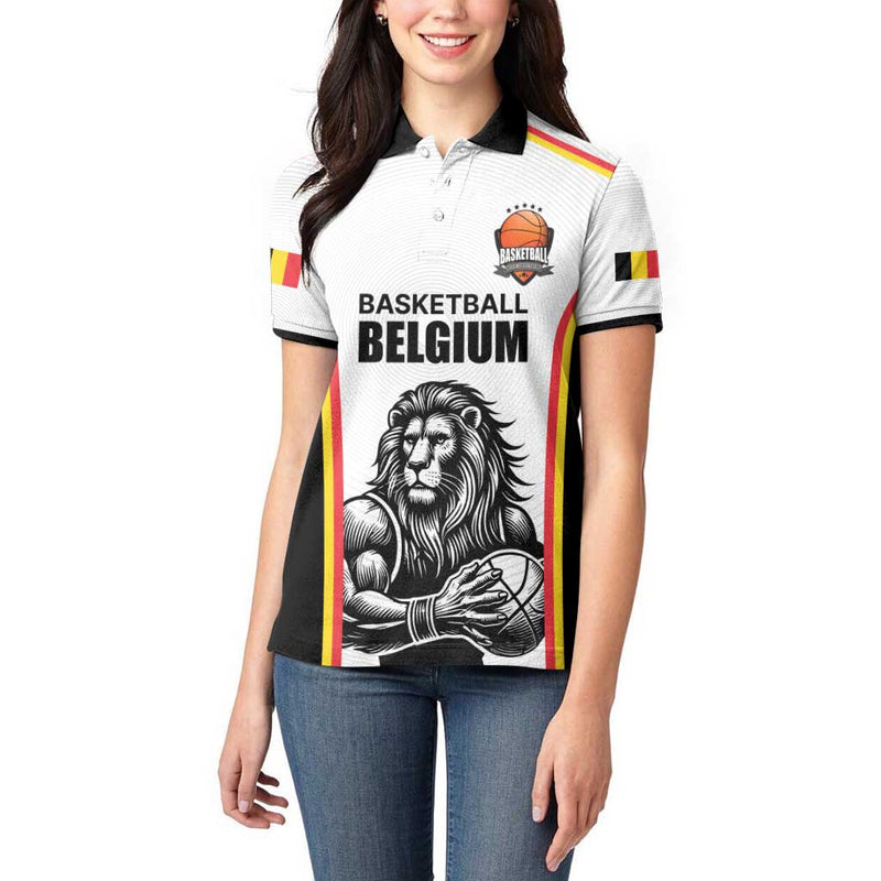 Custom Belgium Basketball Lion Mascot Sporty Style Women Polo Shirt