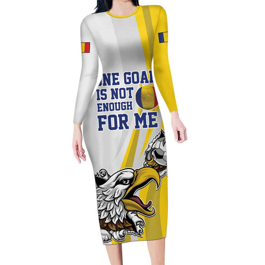 Custom Romania Football With Eagle Mascot Sporty Style Long Sleeve Bodycon Dress