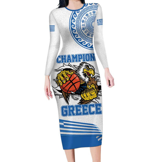Custom Greece Basketball Champions Sporty Style With Eagle Mascot Long Sleeve Bodycon Dress
