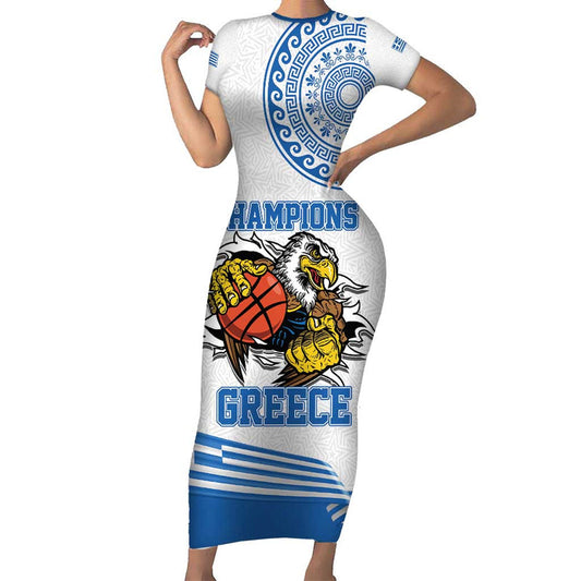 Custom Greece Basketball Champions Sporty Style With Eagle Mascot Short Sleeve Bodycon Dress