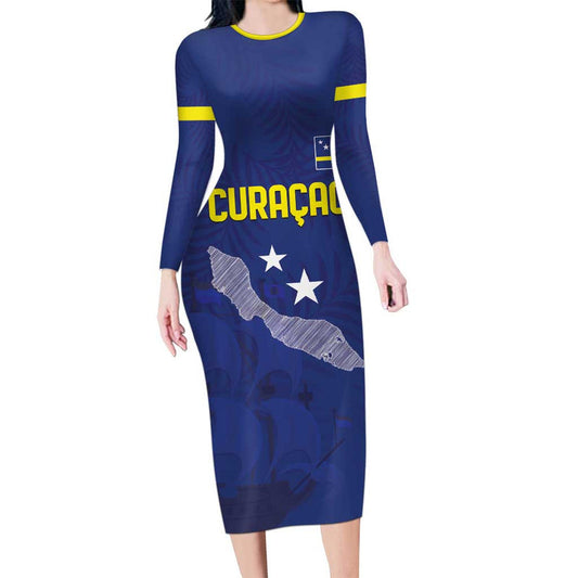 Custom Curacao Football La Pantera Negra Long Sleeve Bodycon Dress