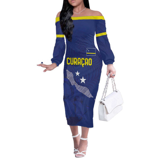Custom Curacao Football La Pantera Negra Off The Shoulder Long Sleeve Dress
