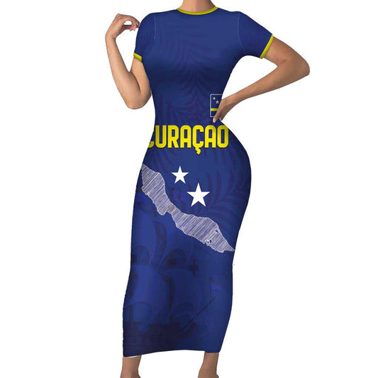 Custom Curacao Football La Pantera Negra Short Sleeve Bodycon Dress