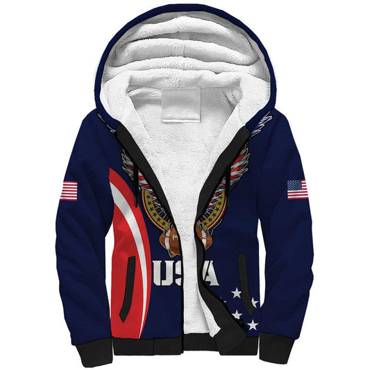 Custom USA Rugby American Eagle With USA Flags Sherpa Hoodie