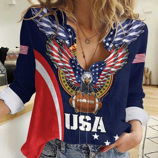 Custom USA Rugby American Eagle With USA Flags Women Casual Shirt