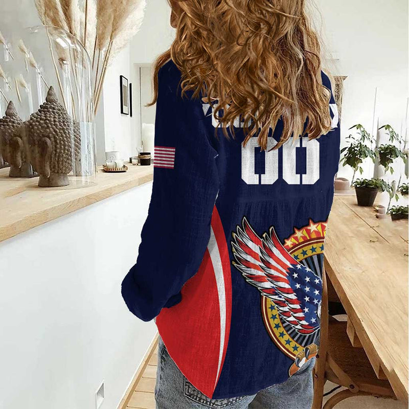 Custom USA Rugby American Eagle With USA Flags Women Casual Shirt